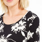 Jm Collection Printed Scoop-Neck Top Blossom Black Size XS