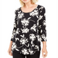 Jm Collection Printed Scoop-Neck Top Blossom Black Size XS