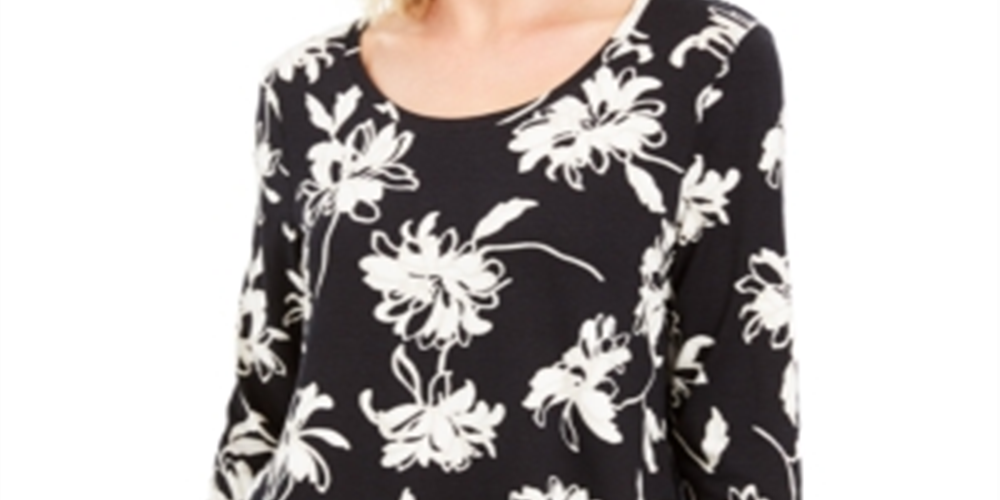 Jm Collection Printed Scoop-Neck Top Blossom Black Size XS