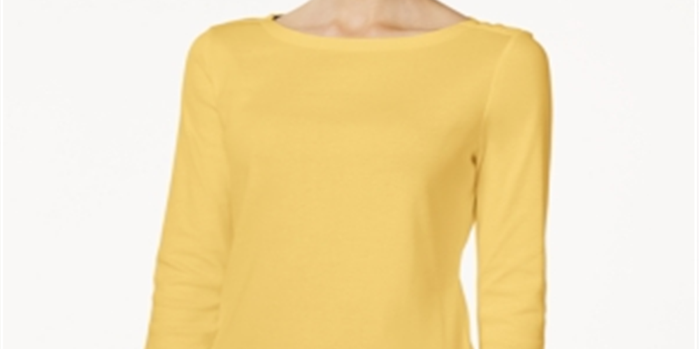 Charter Club Pima Cotton Boat-Neck Button-Shoulder Top Yellow Size S