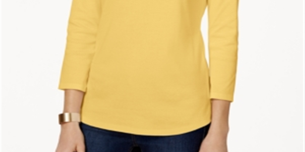 Charter Club Pima Cotton Boat-Neck Button-Shoulder Top Yellow Size S