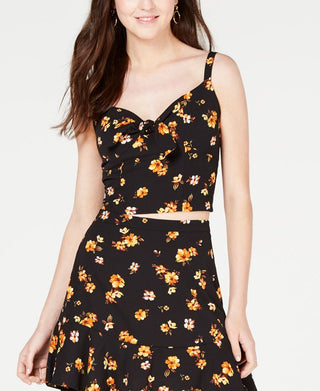 Gypsies & Moondust Juniors' Printed Tie-Front Top Black Size S