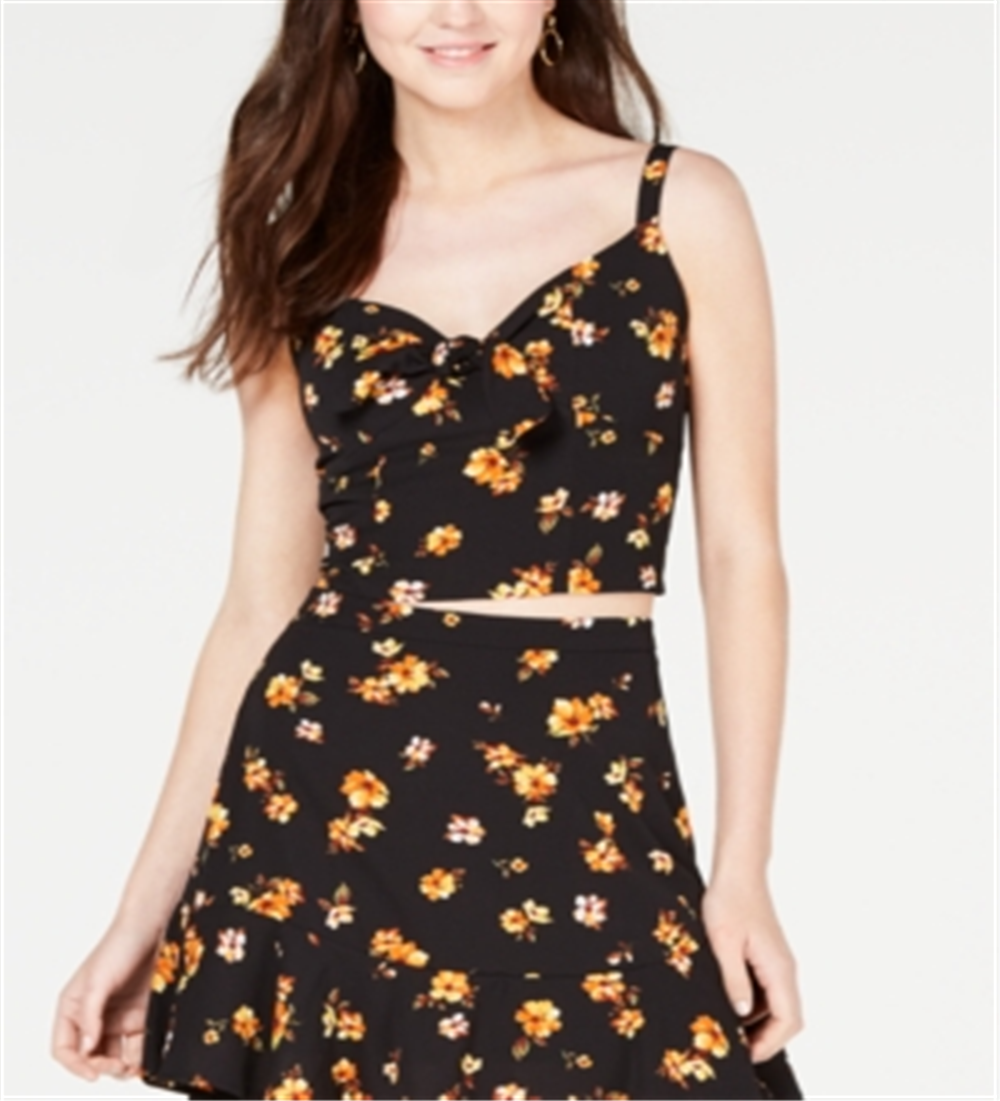 Gypsies & Moondust Juniors' Printed Tie-Front Top Black Size S