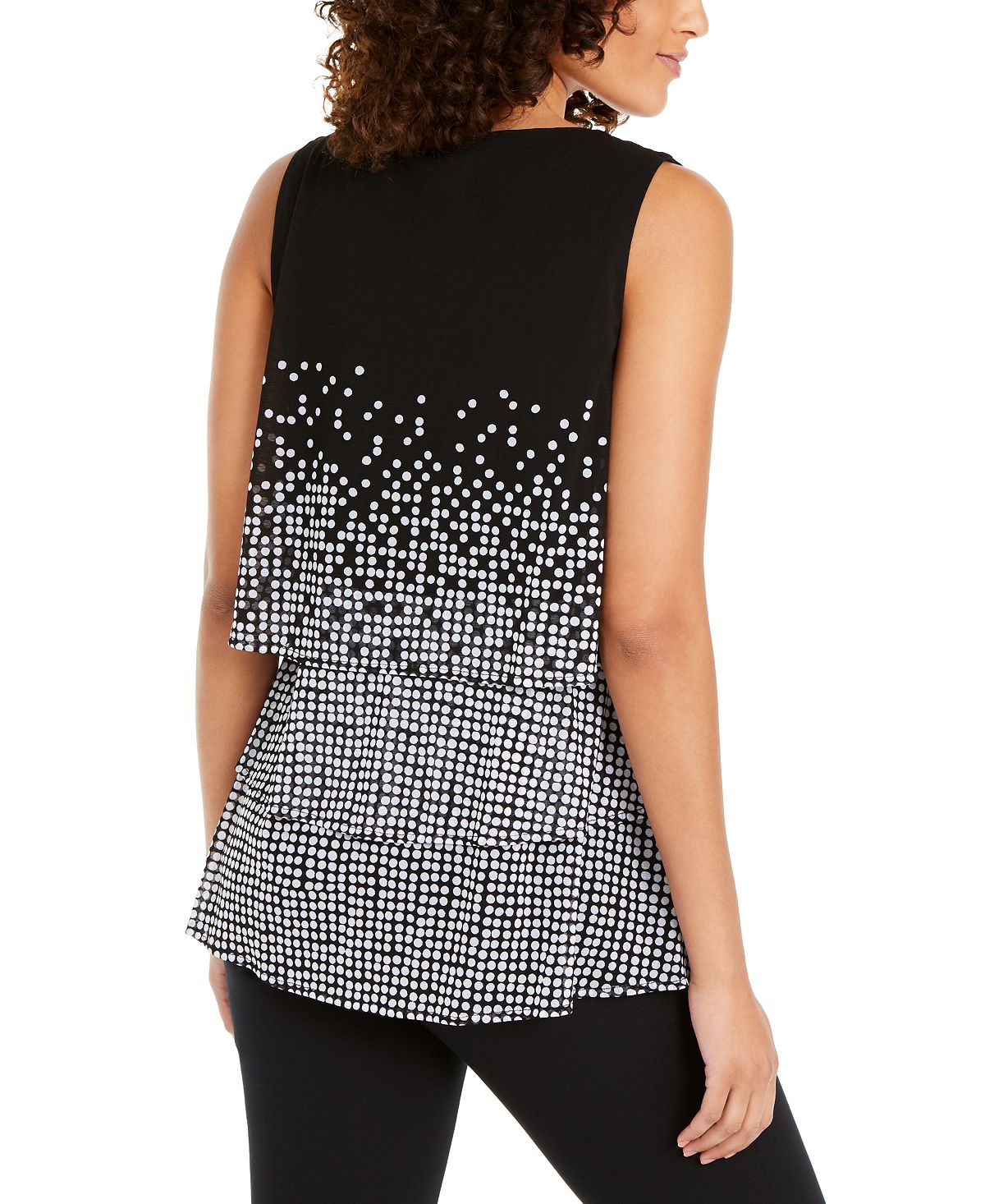 Alfani Women's Tiered Dot Print Top Black Size Petite L