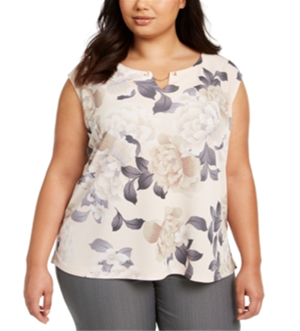 Calvin Klein Women's Plus Sleeveless Floral Print Top Pink Size 3X