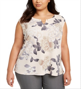 Calvin Klein Women's Plus Sleeveless Floral Print Top Pink Size 3X
