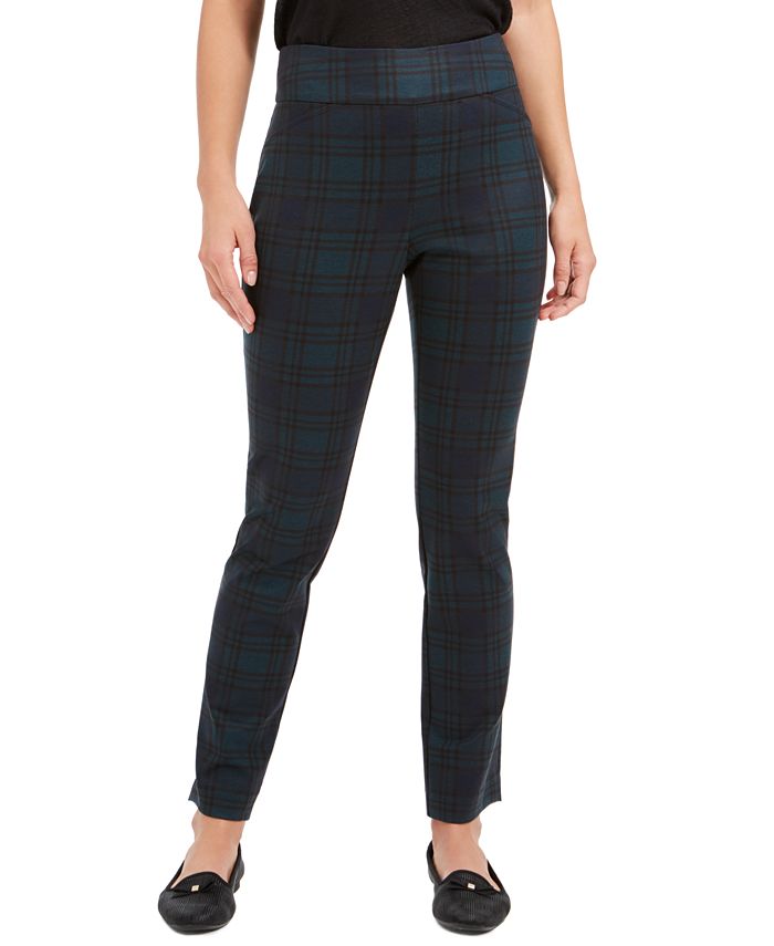 Charter Club Women's Plaid Pull on Pants Green  Size 6