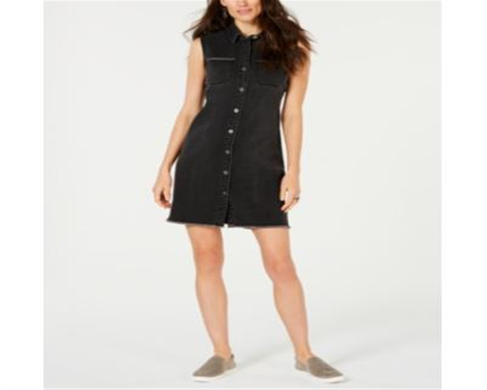 Style & Co Petite Frayed Denim Sleeveless Shirtdress Black Size 12 P