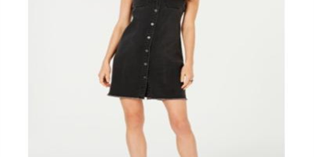 Style & Co Petite Frayed Denim Sleeveless Shirtdress Black Size 12 P