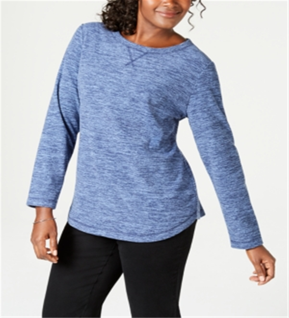 Karen Scott Petite Marled Sweatshirt - Intrepid Blue Size Petite S