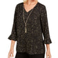 JM Collection Women's Foil Print Necklace Top Black Size Medium