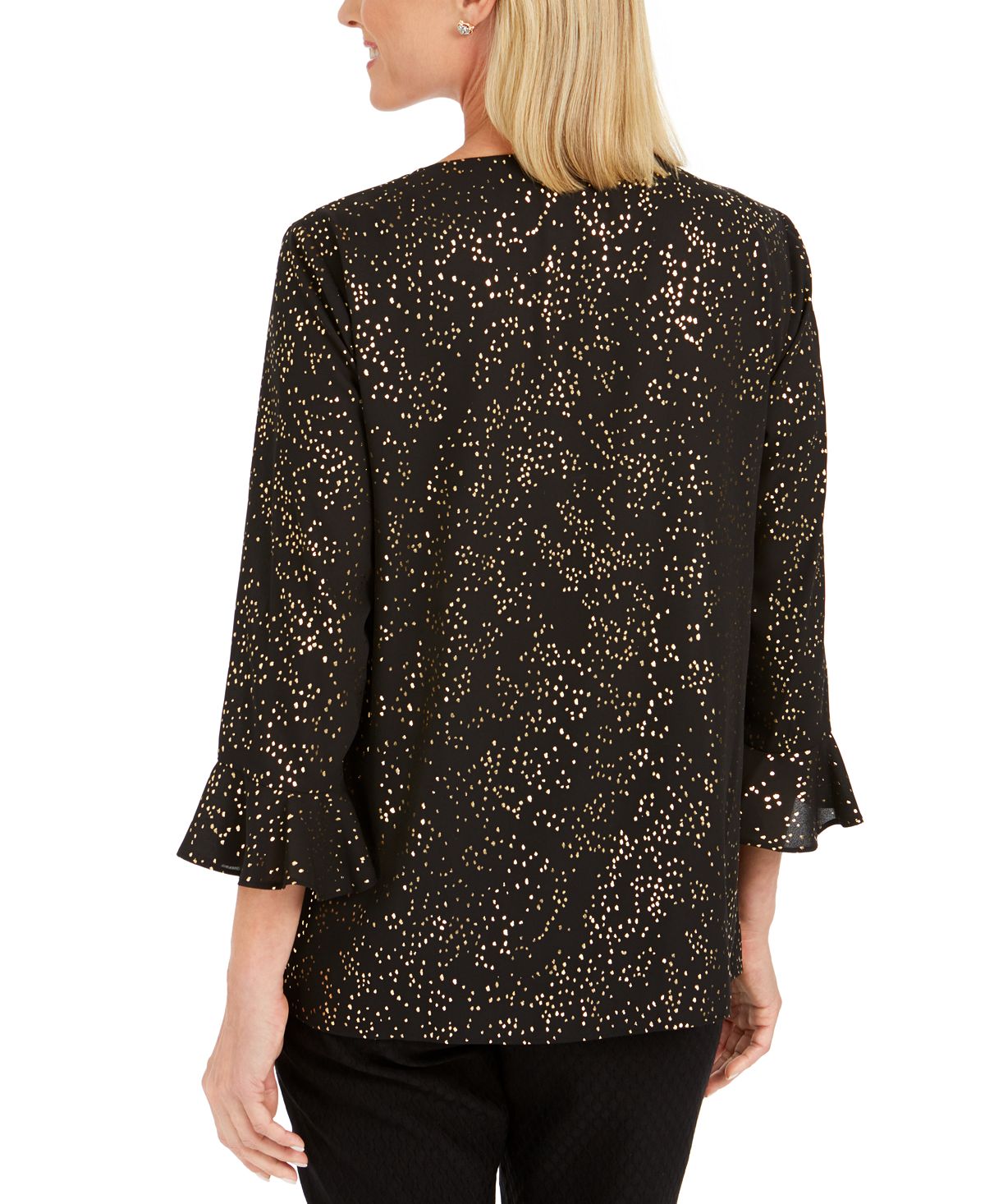 JM Collection Women's Foil Print Necklace Top Black Size Medium