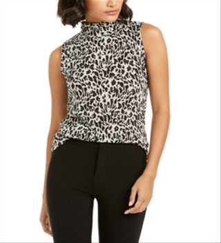 Bar Iii Animal-Print Textured Turtleneck Top Grey Size XXS