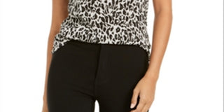 Bar Iii Animal-Print Textured Turtleneck Top Grey Size XXS