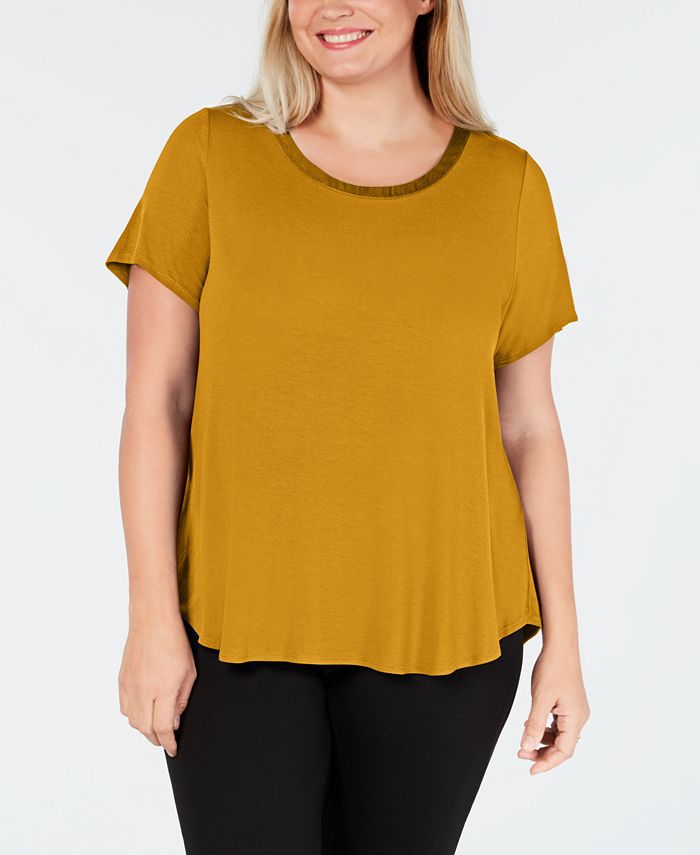Alfani Women's Plus Satin Trim High Low T-Shirt Yellow Size 4X