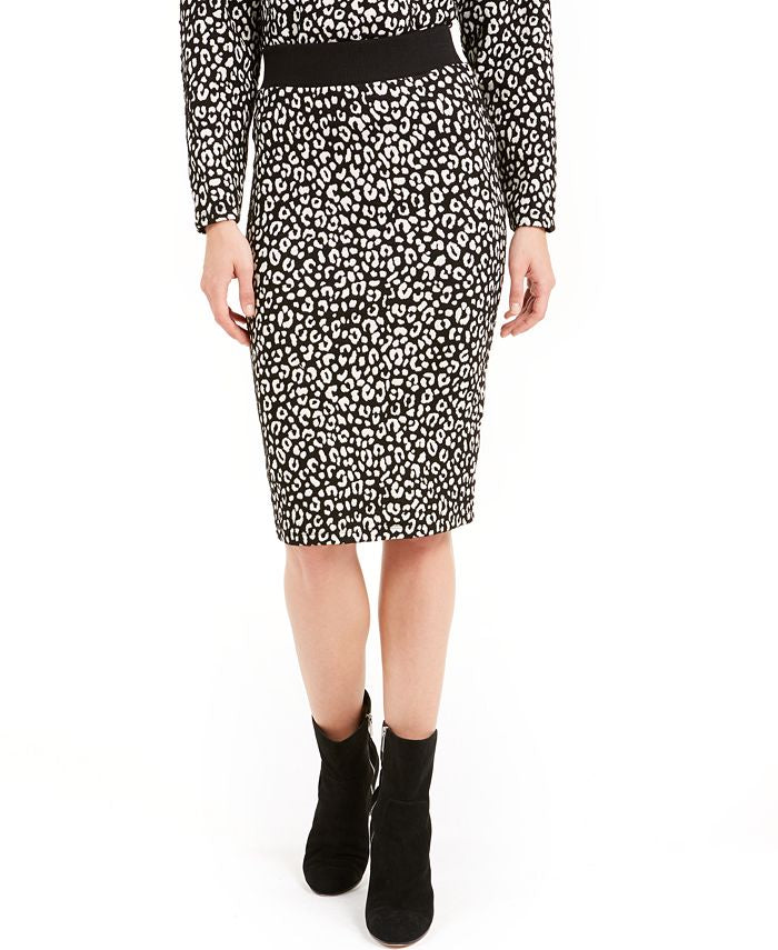 Michael Kors Women's Textured Cheetah Jacquard Pencil Skirt Black Size S