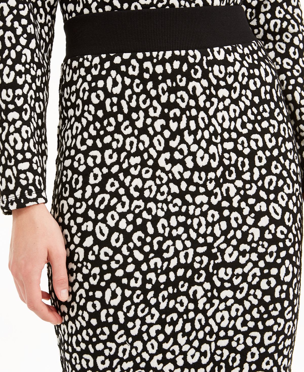 Michael Kors Women's Textured Cheetah Jacquard Pencil Skirt Black Size S