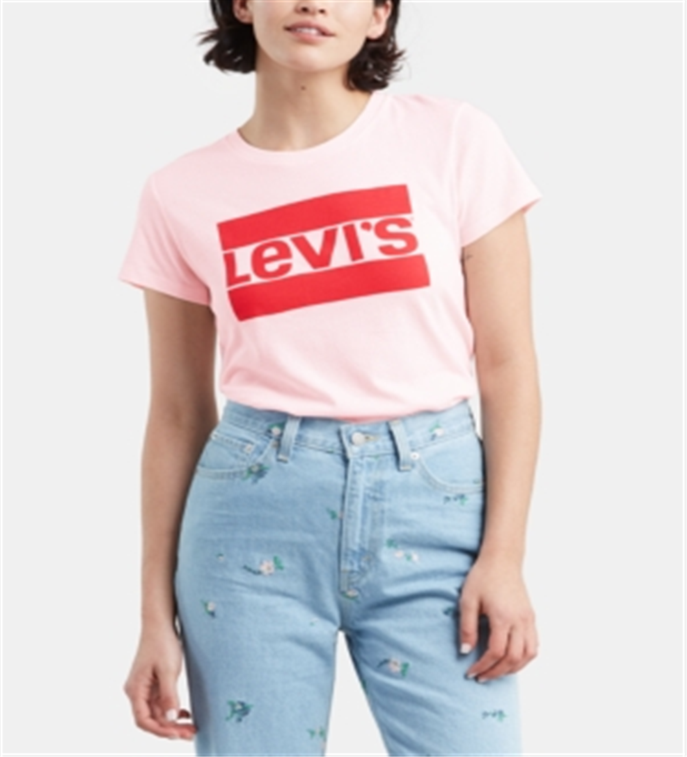 Levi's Women's Pink Printed Short Sleeve Crew Neck T-Shirt Top Size L