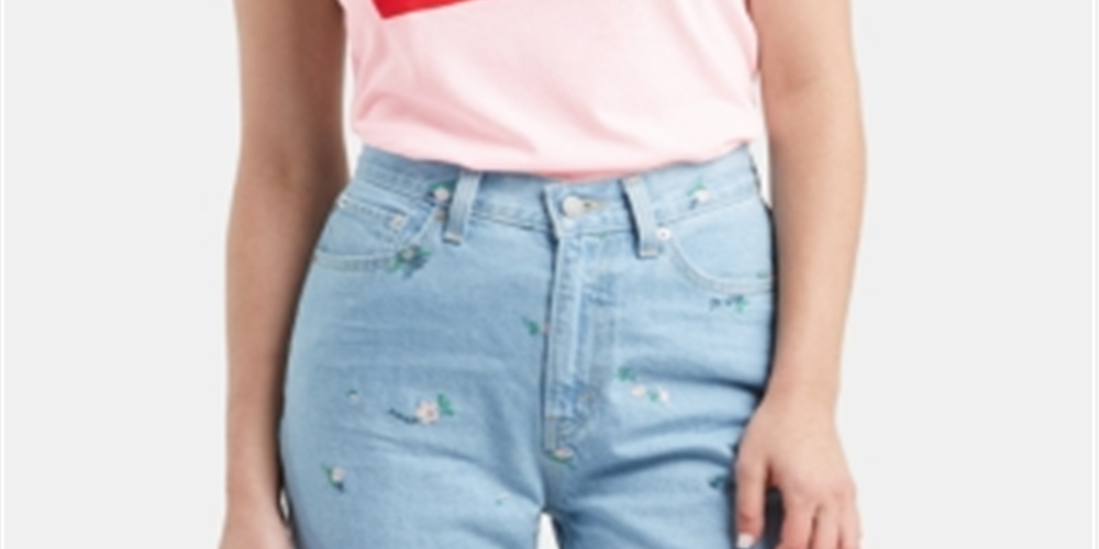 Levi's Women's Pink Printed Short Sleeve Crew Neck T-Shirt Top Size L
