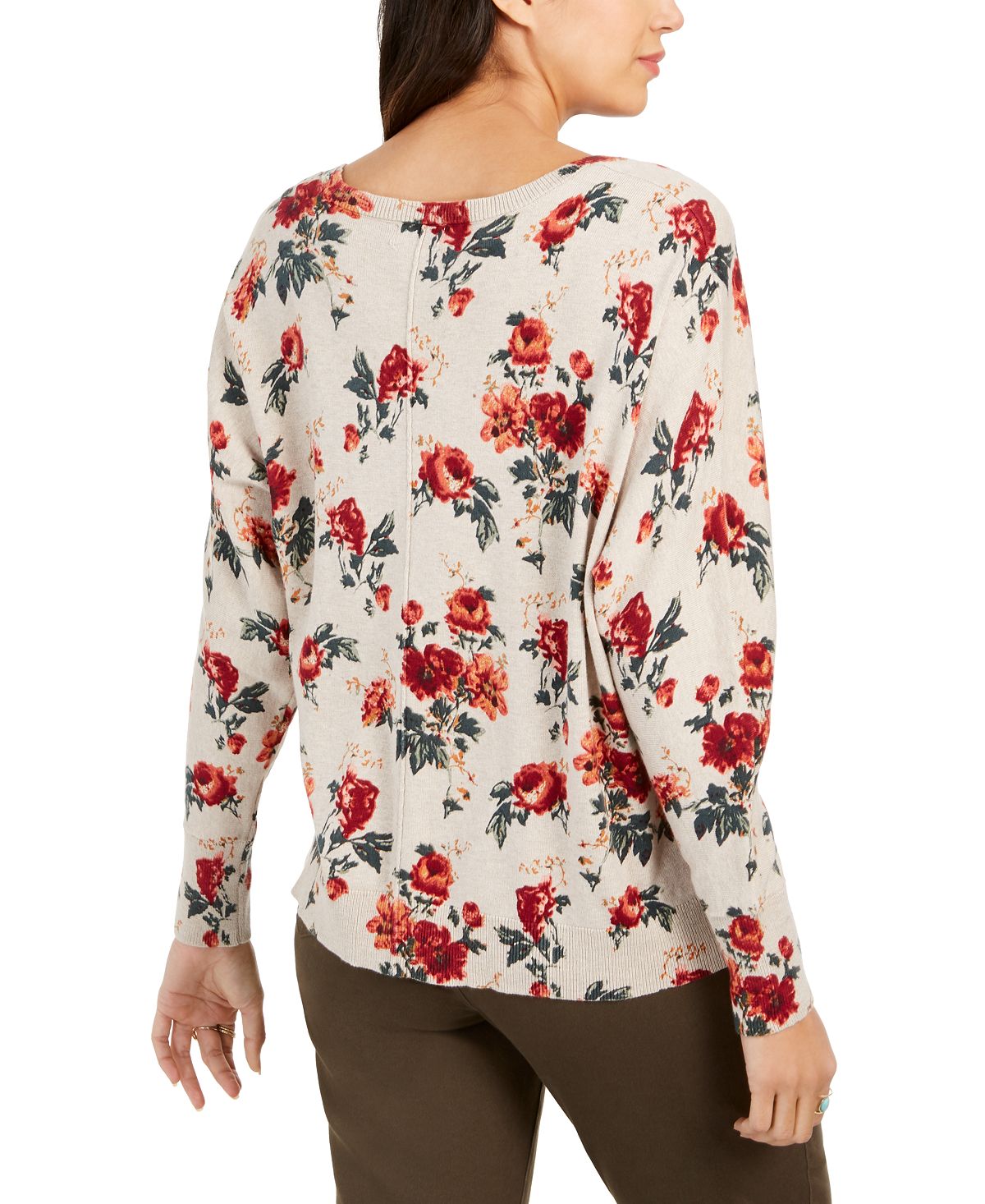 Style & Co Women's Printed Tie-Hem Sweater Beige Size Petite L