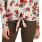 Style & Co Women's Printed Tie-Hem Sweater Beige Size Petite L
