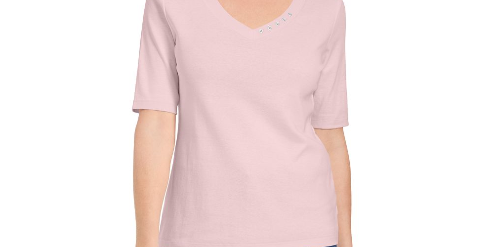 Karen Scott Women's Button Detail V Neck Top Pink Size Petite XL