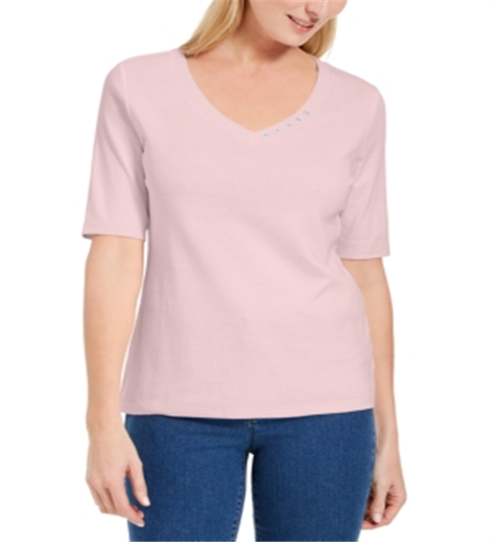 Karen Scott Women's Button Detail V Neck Top Pink Size Petite XL