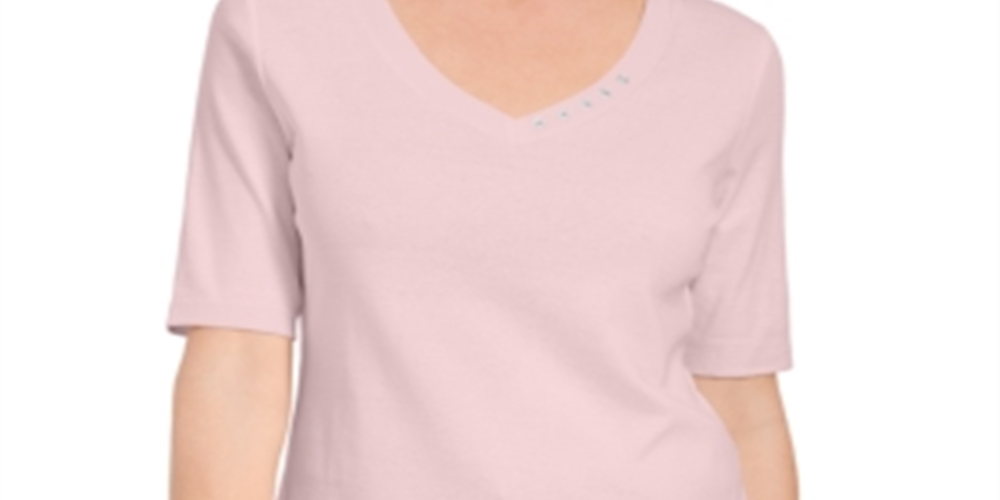 Karen Scott Women's Button Detail V Neck Top Pink Size Petite XL