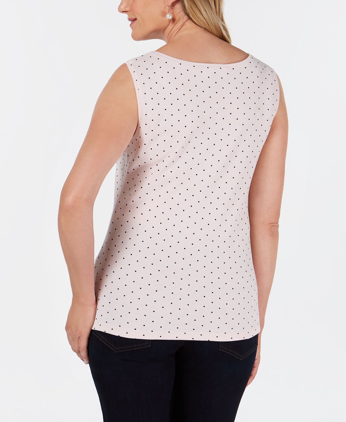 Karen Scott Women's Dotted Boat Neck Shell Top Pink Size Small