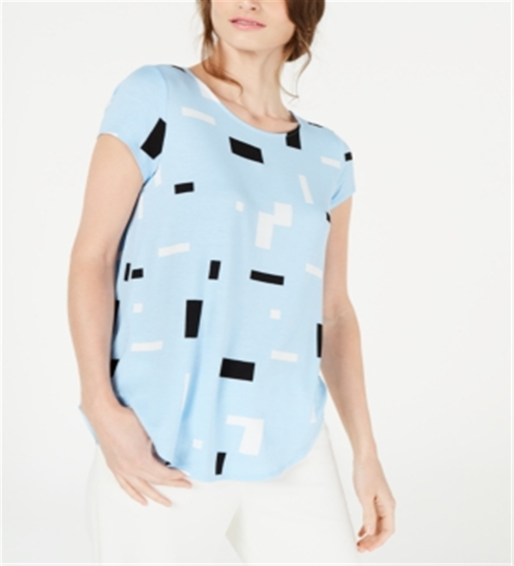 Alfani Women's Printed T-Shirt Blue Size XL