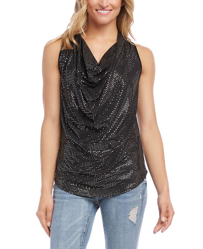 Karen Kane Women's Sequin Drape Neck Top Black Size Medium