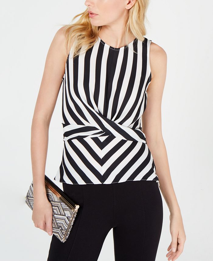 INC International Concepts Women's  Twist-Front Top Stripe Size  S