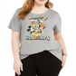 Modern Lux Trendy Plus Size Happy Disney Crew Graphic T-Shirt Grey Size 2X