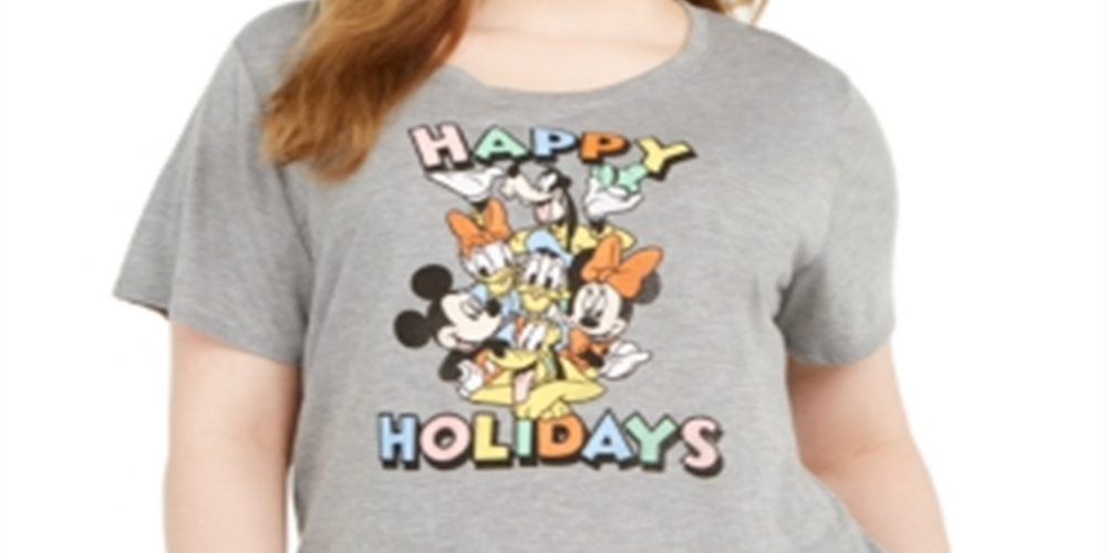 Modern Lux Trendy Plus Size Happy Disney Crew Graphic T-Shirt Grey Size 2X