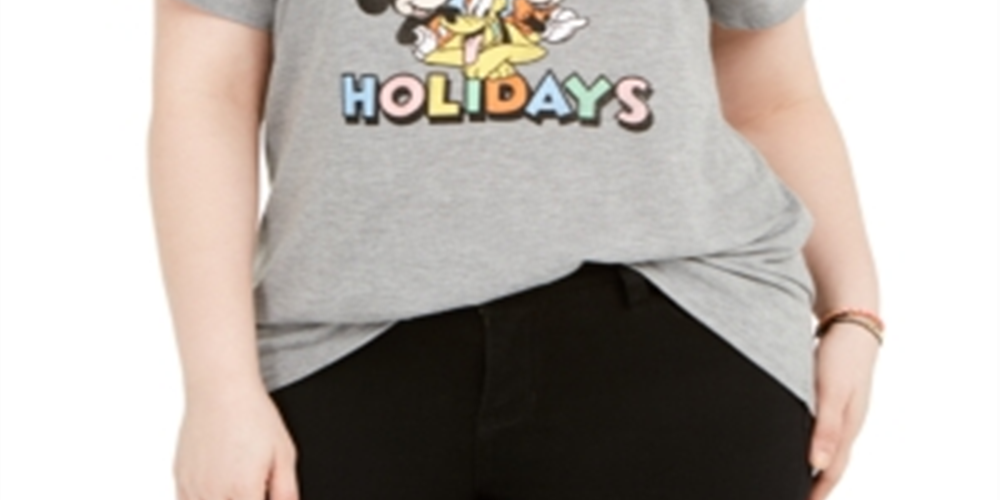 Modern Lux Trendy Plus Size Happy Disney Crew Graphic T-Shirt Grey Size 2X