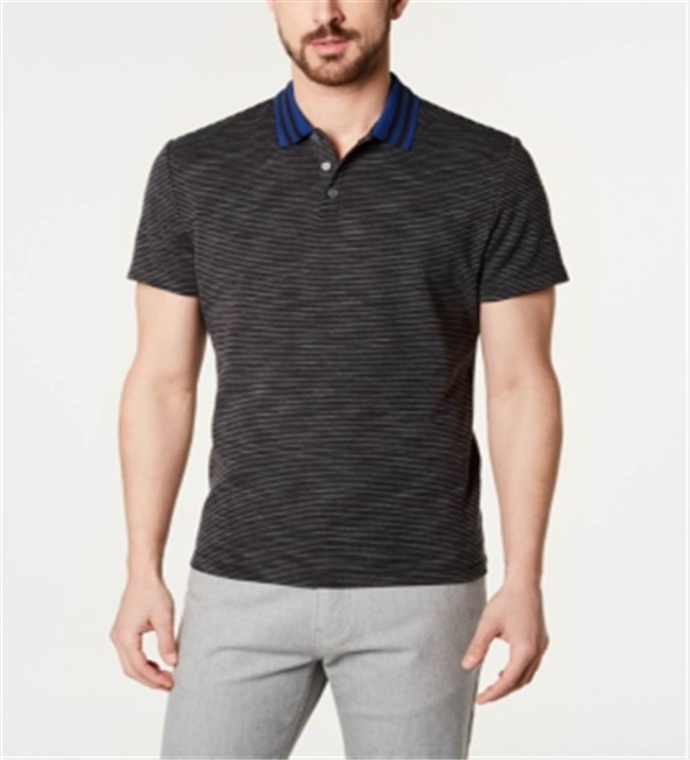 Alfani Men's Striped Short Sleeve Polo Shirt Black Size Large