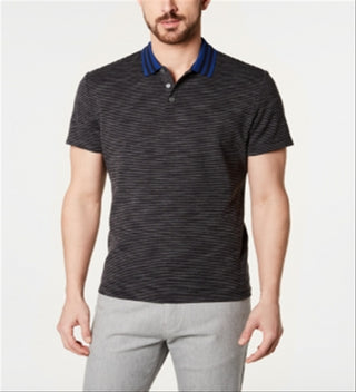 Alfani Men's Striped Short Sleeve Polo Shirt Black Size Large