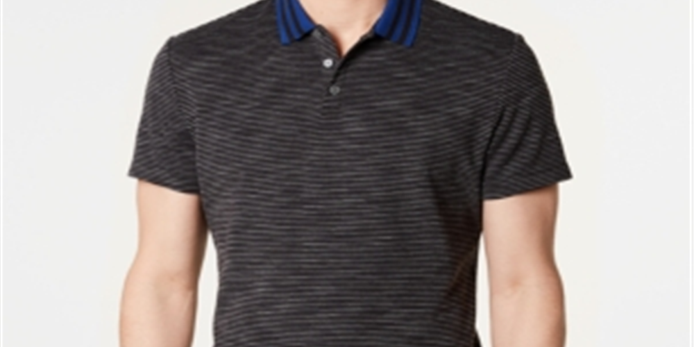 Alfani Men's Striped Short Sleeve Polo Shirt Black Size Large