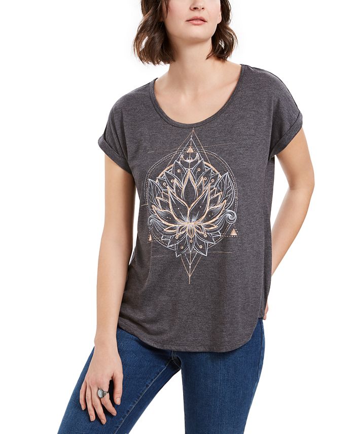 Style & Co Women's Graphic T-Shirt Black Size Petite Small