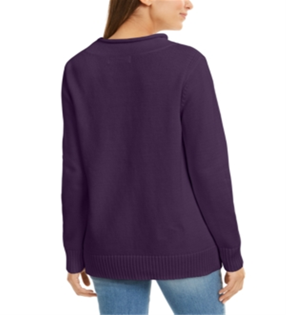 Karen Scott Women's Cotton Mock Neck Sweater Purple Size Small