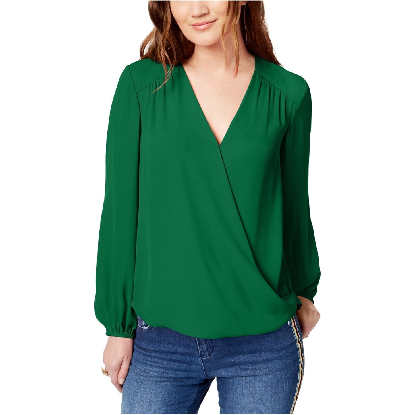 INC International Concepts Women's Surplice Wrap Blouse Green Size Medium