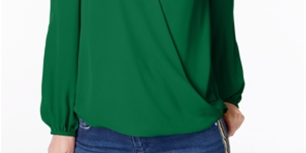 INC International Concepts Women's Surplice Wrap Blouse Green Size Medium