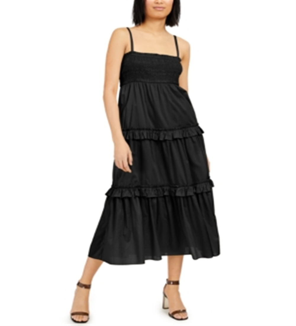 INC International Concepts Women's Smocked Tiered Maxi Dress Black Size XX Large