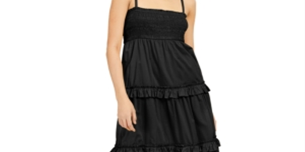 INC International Concepts Women's Smocked Tiered Maxi Dress Black Size XX Large
