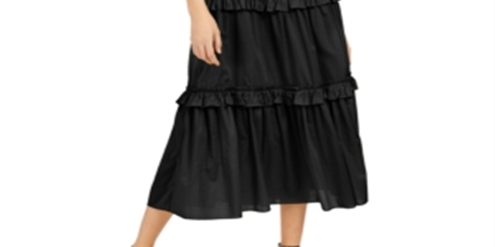 INC International Concepts Women's Smocked Tiered Maxi Dress Black Size XX Large