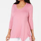 JM Collection Women's V Neck Handkerchief Hem Top Pink Size Medium