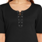 Karen Scott Women's Cotton Lace up Elbow Sleeve Top Black Size Medium