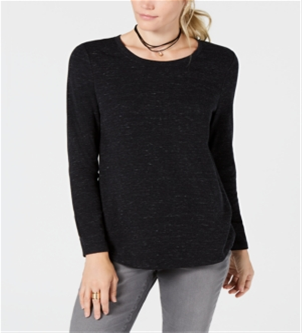 Style & Co Women's Flecked Crewneck Top Black Size Petite Medium