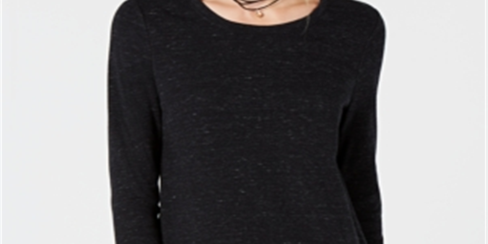 Style & Co Women's Flecked Crewneck Top Black Size Petite Medium