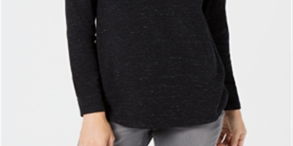 Style & Co Women's Flecked Crewneck Top Black Size Petite Medium